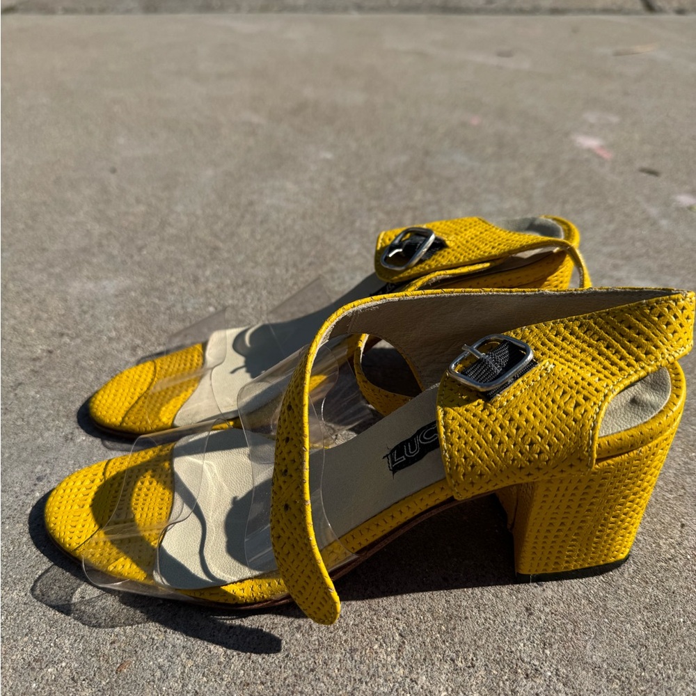 Vibrant Yellow Chunky Heels with Strap Design